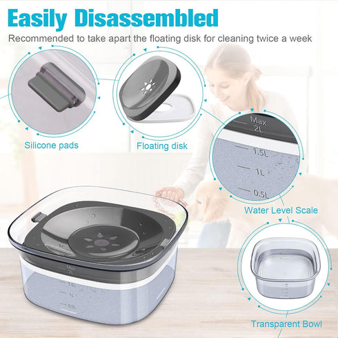 UPSKY 70oz Dog Water Bowl, 2L No Spill Large Capacity Slow Water Feeder, Spill Proof Pet Water Dispenser for Travel