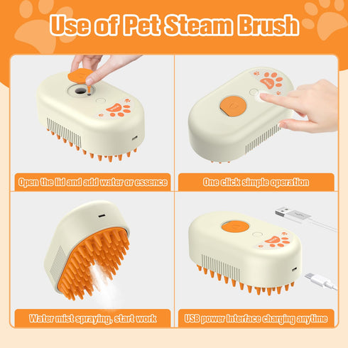 Dog Steam Brush, 3 in 1 Cat Steam Brush, Silicone Massage Grooming Tool for Shedding, Rechargeable Defur Comb