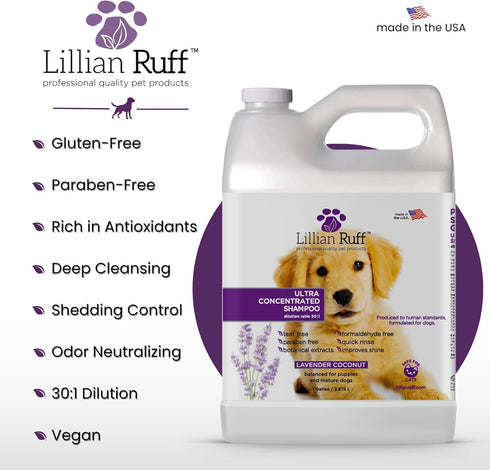 4 Gallons/30 30:1 Lillian Ruff PRO Formula Ultra Concentrated Dog Shampoo Makes Bottles, Dilution, Professional Pet