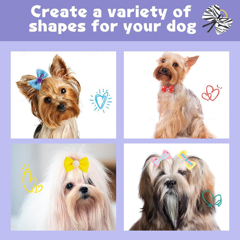 Chenkou Craft 100pcs Random Puppy Yorkie Dog Hair Bow with Rubber Band, Rhinestone Pet Grooming Accessories, Mix Colors