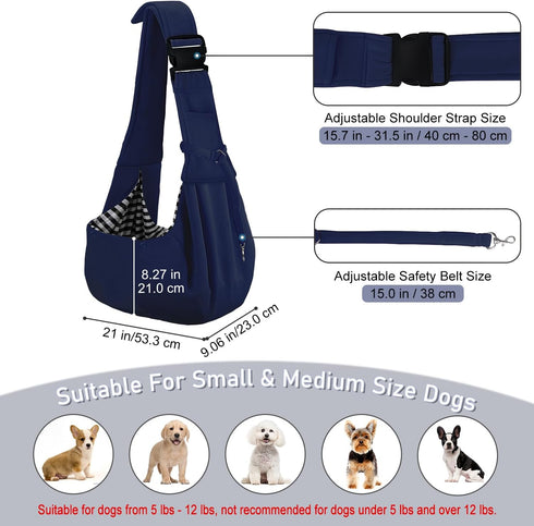 PETLOFT Adjustable Reversible Dog Cat Sling Carrier, Hands-Free Cross Body Carrier for Pets up to 11lb (Blue)