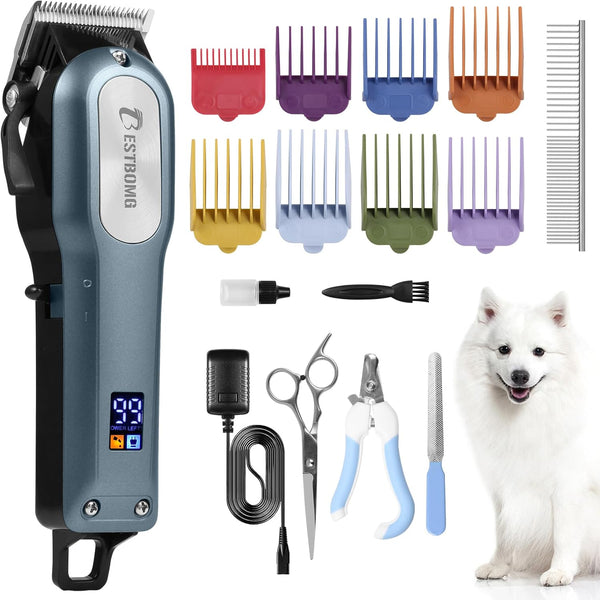 BESTBOMG Professional Dog Grooming Clippers, Low Noise, High Power, Cordless Pet Shaver for Small & Large Dogs