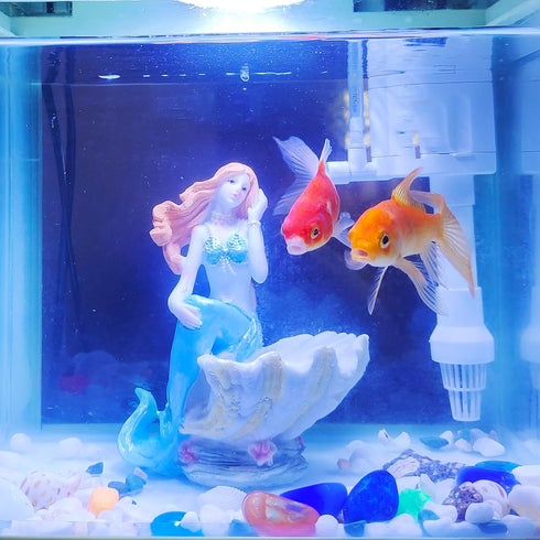 Mermaid Figurines Shell Aquarium Ornament, Resin Mediterranean Style Jewelry Storage Organizer for Girls