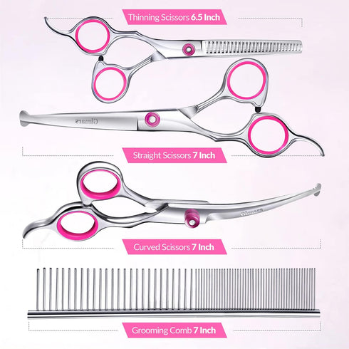 Gimars Dog Grooming Scissors Kit, Professional 4CR with Safety Round Tip, 5 in 1 Heavy Duty Shears