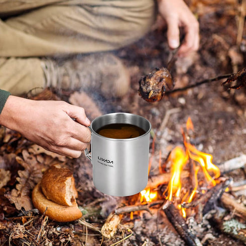 LIXADA 750ml Stainless Steel Camping Cup Pot with Foldable Handles and Lid