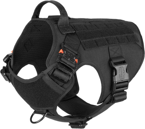 ICEFANG Tactical Dog Harness, Large Size, 2X Metal Buckle, Working Dog MOLLE Vest with Handle and No Pull Clip