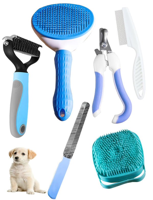 Dog Cat Grooming Kit, Brushes, Dematting Rake and Comb, Nail Clipper, Nail