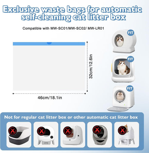 Joddguu 100 Count MW-SC01/MW-SC02/MW-LR01, -18" 12.6" Self-Cleaning Cat Litter Box Liners Compatible With Drawstring