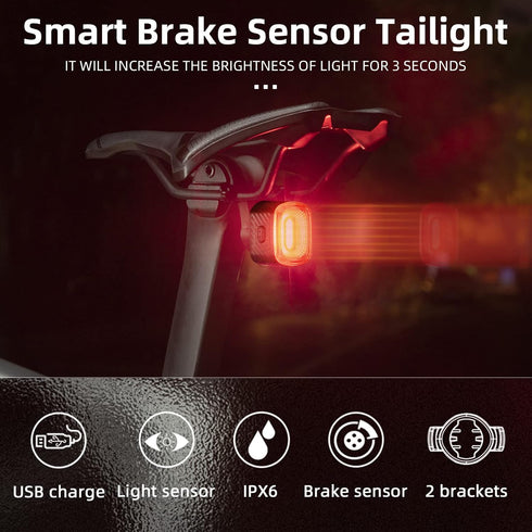 ROCKBROS Smart Bike Tail Light USB Rechargeable for Night Riding, IPX6 Waterproof Bright LED Bicycle Rear Light, 260mah