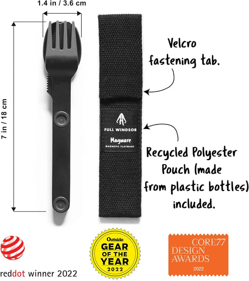 FULL WINDSOR MAGWARE Magnetic Camping Cutlery Set, Travel Silverware with Case, Black, 3 PCS