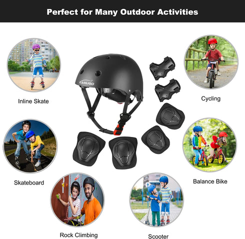 KAMUGO Kids Adjustable Helmet with Sports Protective Gear Set, Knee Elbow Wrist Pads for Age 2-8 Boys Girls