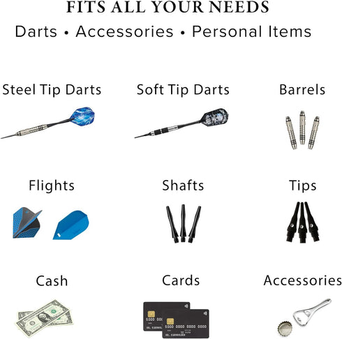 Sentinel 6 Dart Case - Holds Extra Accessories, Tips, Shafts and Flights, Compatible with Steel Tip and Soft Tip Darts,