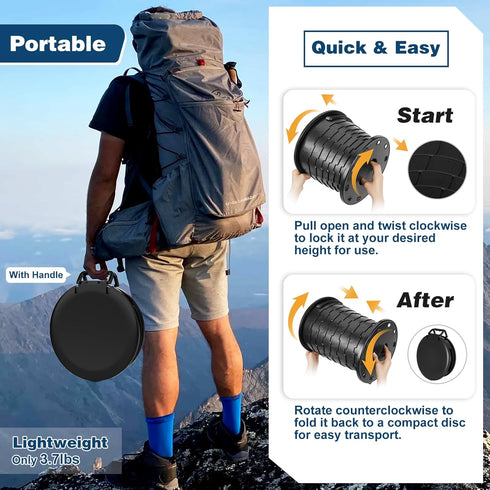 2nd Camp Toilet for Adults, Upgraded Generation, Retractable Portable Camping Toilet with Paper Holder & Lid, Porta