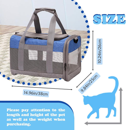 Cat Carrier, Soft Collapsible Travel Carrier for Small Medium Cats Dogs Puppies Under 15 Lbs (Greyblue)