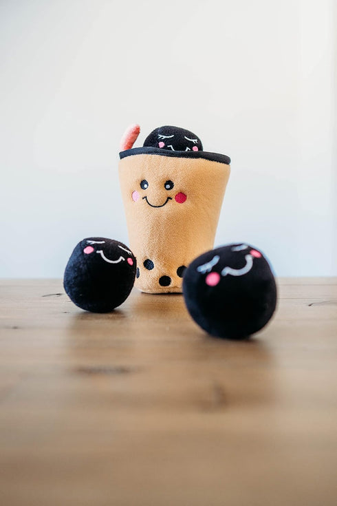 ZippyPaws Burrow Food Buddies Boba Milk Tea - Colorful Interactive Dog Toys for Small & Medium Dogs, Plush Puzzles