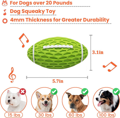 Rugby Squeaky Dog Toys for Aggressive Chewers, Durable Indestructible Football Chew Toys for Medium Large Breeds