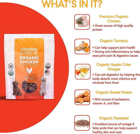 5 oz Organic Chicken Dog Treats, Low-Calorie Training Treats, Grain-Free, Semi-Soft Natural Jerky with Sweet Potato