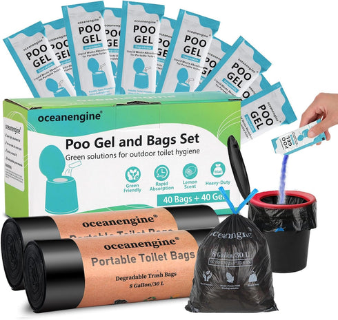 oceanengine Portable Toilet Bags Poo Gel Set, 8 Gallon Camping Toilet Bags