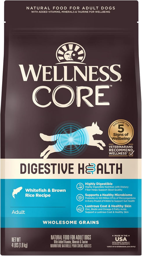 Wellness CORE Digestive Health Dry Dog Food, Highly Digestible for Sensitive Stomachs, Made in USA (4 lbs)