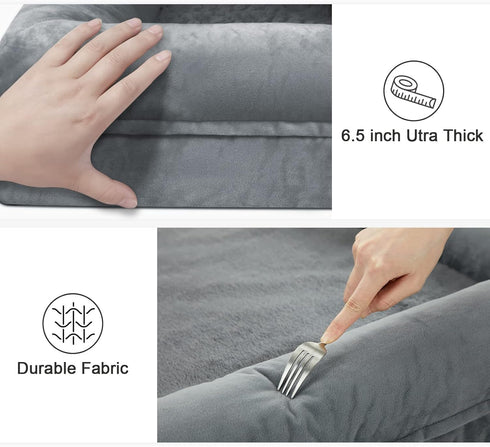 Large Dark Grey Orthopedic Dog Bed, Waterproof with Removable Cover, 4-Sides Removable Bolster Soft Sofa Bed