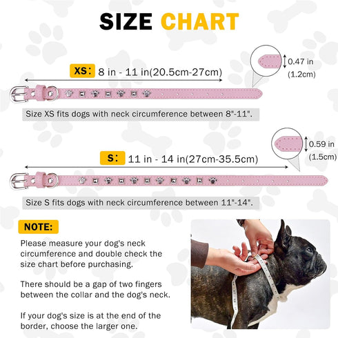 SCENEREAL Leather Dog Collars for Small Medium Dogs, Adjustable Studded Cute Collar for Pet Boy Girl Kittens (Pink, XS)