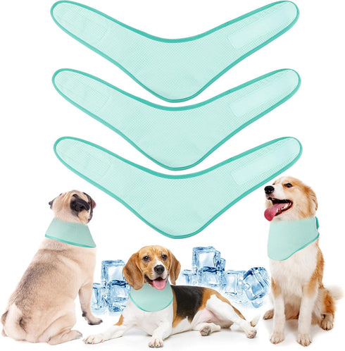 3 Pack Dog Ice Bandana Cooling Collars - Breathable Triangle Scarfs for Dogs and Cats in Hot Weather, Green
