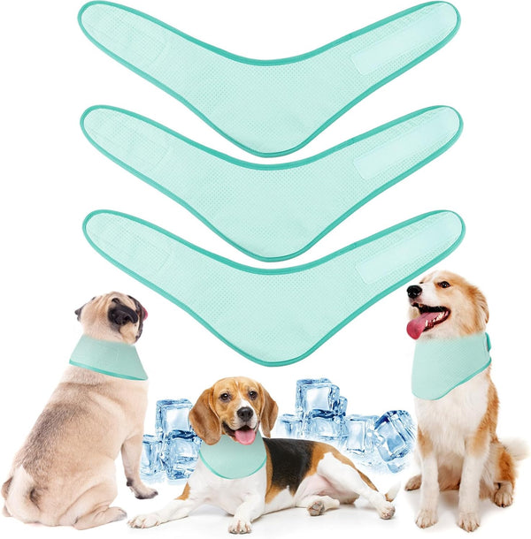 3 Pack Dog Ice Bandana Cooling Collars - Breathable Triangle Scarfs for Dogs and Cats in Hot Weather, Green