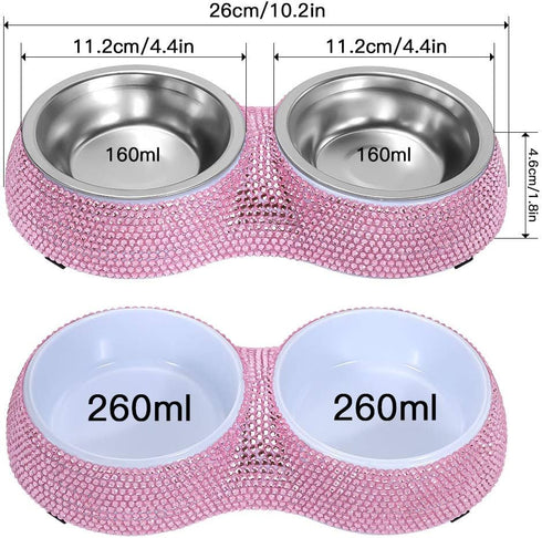 Soleebee Bling Crystal Rhinestones Pet Feeder/Bowls for Small Cats and Dogs (Pink)