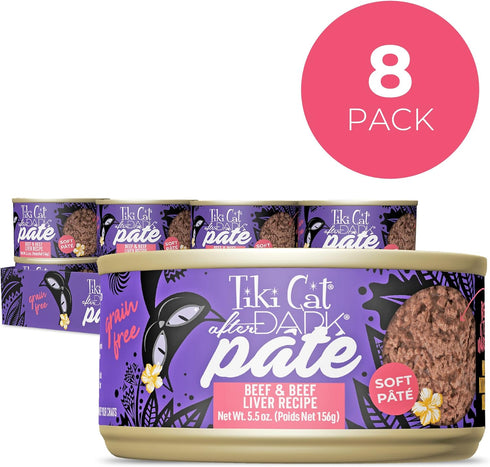 5.5 oz. (8 Count) Tiki Cat After Dark Soft Pate Wet Cat Food, Beef & Beef Liver Recipe, Can
