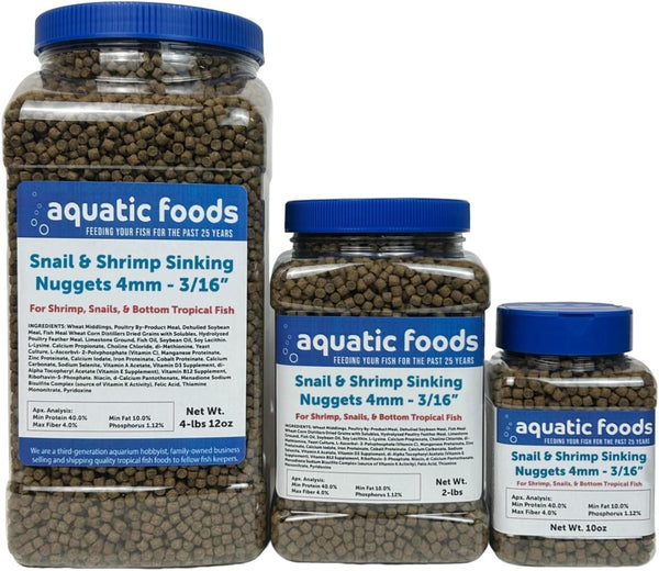 Aquatic Foods Inc. Snail & Shrimp 4mm-3/16 Sinking 40% Protein Nuggets for Snails, Shrimp, Axolotl,