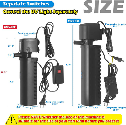 TARARIUM Aquarium Filter U-V for 20-75 Gallon, 200GPH with 5W U-V Light for Crystal Clear Water