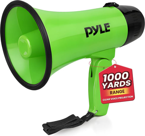 Pyle Compact 20-Watt Megaphone Speaker with Microphone, Siren, Bullhorn - Battery Operated, Foldable