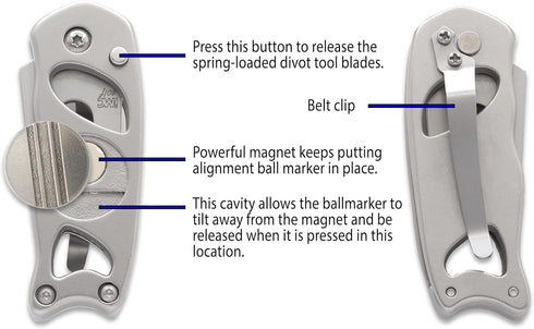Stainless Steel Switchblade Golf Divot Tool with Ball Markers