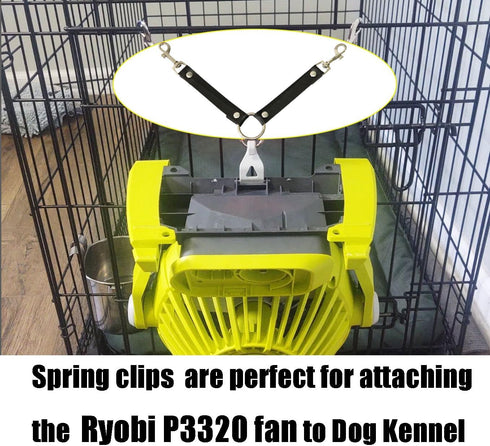 2Pcs Hanging Utility Straps for Dog Kennel Fan, Waterproof Ryobi P3320 Fan Holder with Swivel Spring Clips, Black