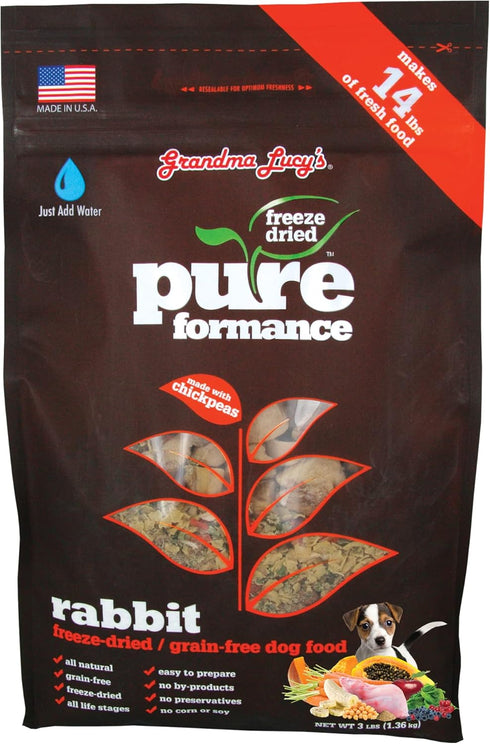 GRANDMA LUCY'S Pureformance Grain Free Rabbit Food for Dogs, 3-Pound