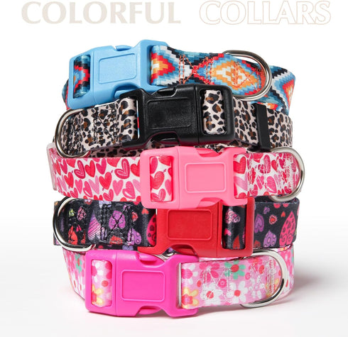 Pink Adjustable Dog Collar for Girl Dogs, Cute Flower Soft Nylon Collar for Small Medium Large XL Dogs (Floral XS)