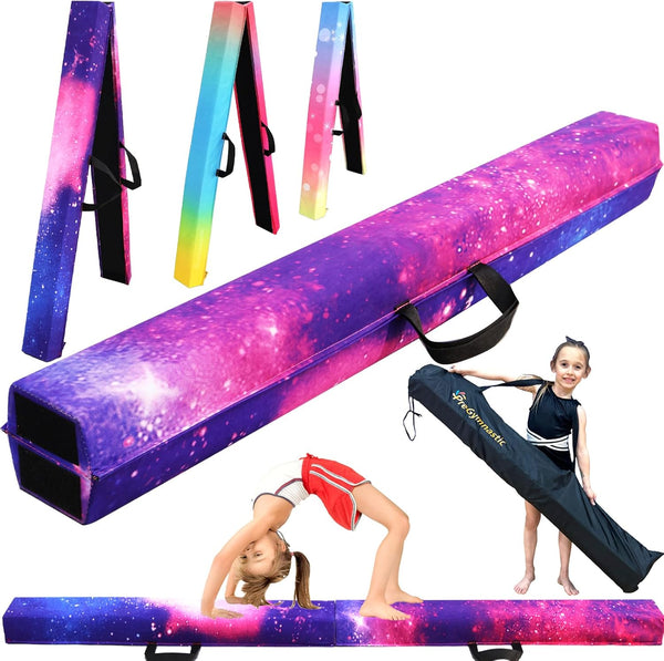 PreGymnastic 6FT/8FT/9.5FT Folding Balance Beam for Kids Ages 3-12, Foldable Gymnastics Floor Beam-Extra