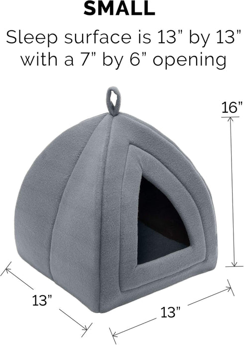 Furhaven Cat Bed Cave for Indoor Cats & Small Dogs, Washable & Foldable w/ Removable Cushion - Polar Fleece Pet Tent - Heather Gray, Small