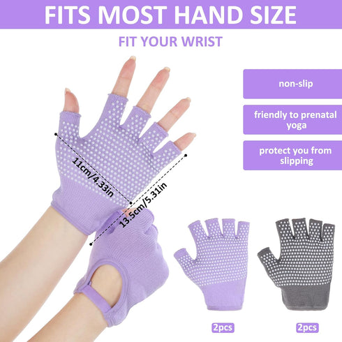 Alrhso 2 Fingerless Non Slip Gym Gloves for Women Pairs Silicone Non Slip Pilates Gloves for Yoga Fitness Sports Gym