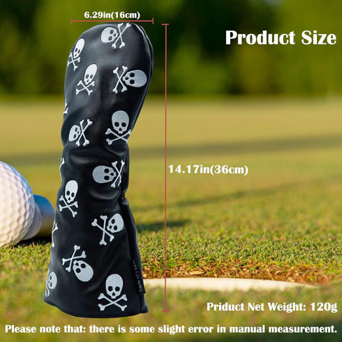 Skeleton Golf Club Headcover - Skull and Crossbones Driver, Fairway Wood, Hybrid PU Leather Headcover in White and Black
