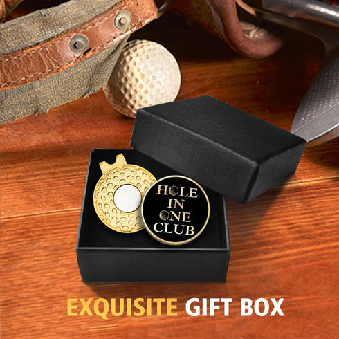 Hole in One Club Black Gold Golf Ball Marker with Hat Clip, Funny Golf Accessories for Men, Women, Gifts