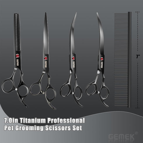 GEMEK 7.0in Titanium Professional Dog Grooming Scissors Set, 6 in 1 for Dogs and Cats