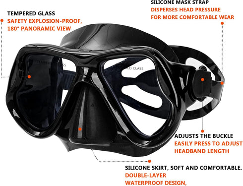 Snorkel Mask Set for Adults - Dry Snorkel, Scuba Diving Mask, Swimming Glasses, Youth Diving