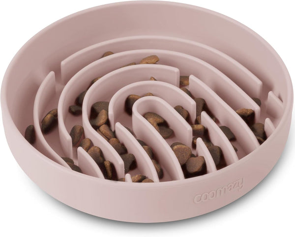 Coomazy Silicone Slow Feeder Dog Cat Bowls, Interactive Puzzle Toy for Food Training, Dusty Pink, Large (3.2 Cup)