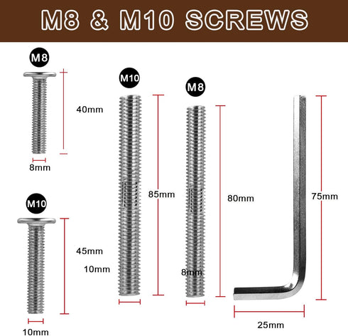 ChengFu Cat Scratching Post Replacement M10 Screws,M10 and M8 Screws for Cat Scratching Post with Allen Wrench 4PCS Threaded Bolt and 4PCS Screws, Not Include Cat Scratching Post