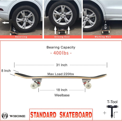 WHOME Skateboards for Adults/Kids, 31"x8" Pro Standard Complete Skateboard, 8-ply Alpine Maple Deck, ABEC-9 Bearings