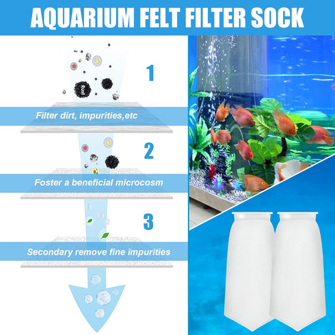 7 Inch Rectangle Filter Sock - 8 Pcs Saltwater Aquarium Filter Bags 200 µm Accessories for Fish Tank