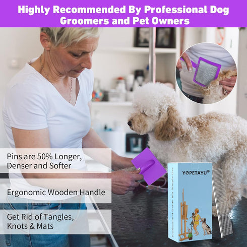 Dog Slicker Brush for Goldendoodles, Poodles & Long Haired Dogs - Long Pin Doodle Brush & Pet Comb Kit Removes Tangles