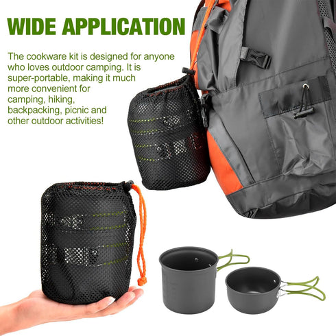 SS SUNSBELL Camping Cooking Set, Non-Stick Pot and Pan Set for 1-2 People Outdoor Cooking