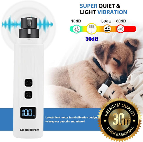 2 2 30dB Electric Dog Nail Grinder with Level LED Lights, Speed Super Quiet and Low Vibration Turbo Charge Pet Nail